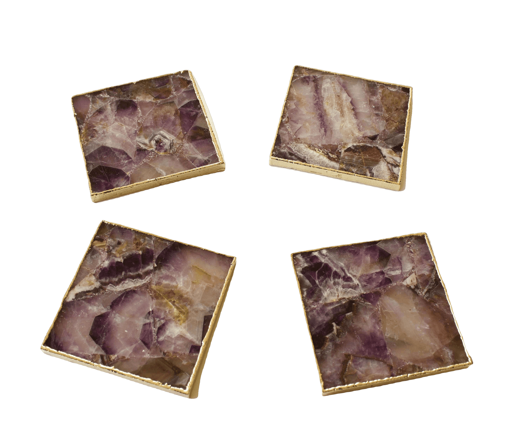 Amethyst Agate Coasters - Set of 4 Silver Finish