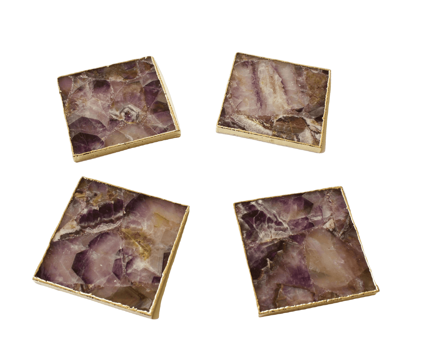 Amethyst Agate Coasters - Set of 4 Silver Finish