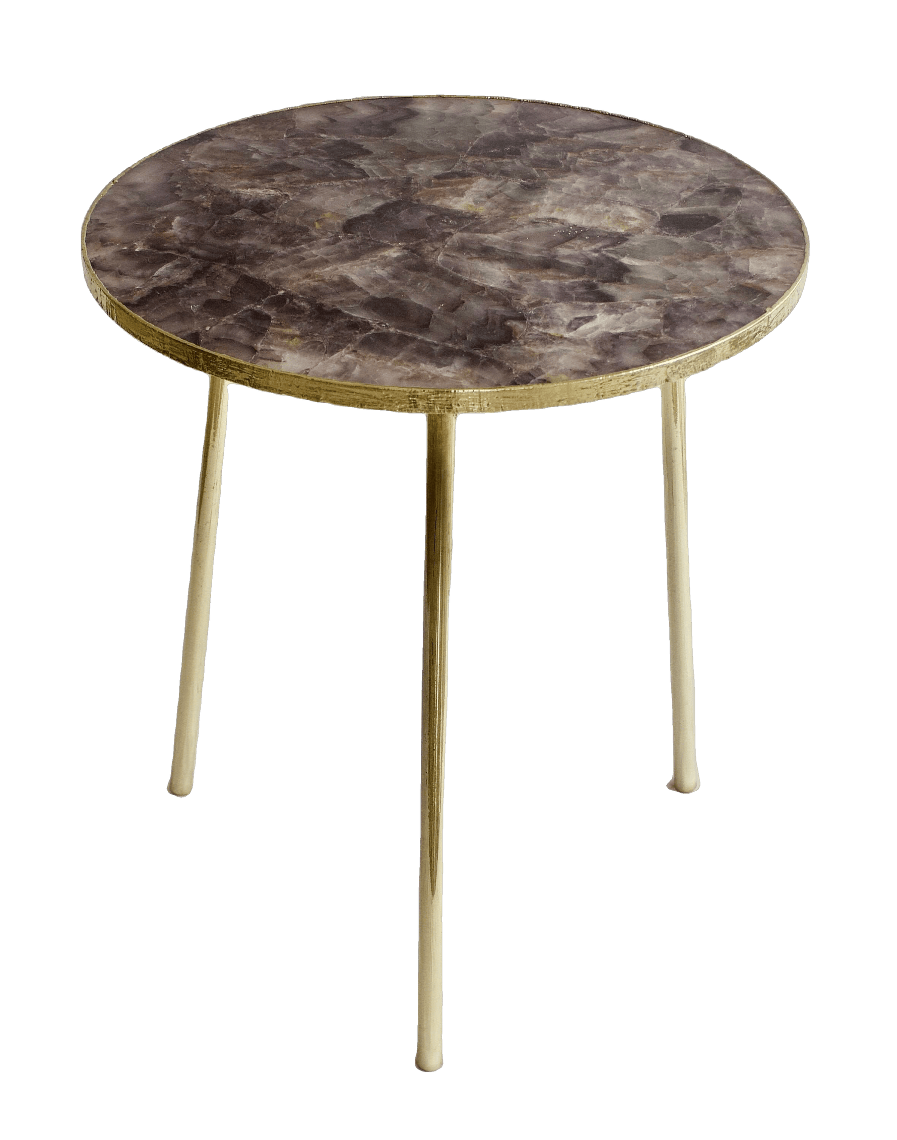 Amethyst Round Coffee Side Table 16 inches R.Gold Edge & Legs