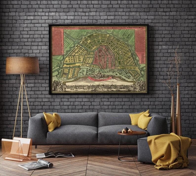 Amsterdam City Map Wall Print| Amsterdam City Plan Map