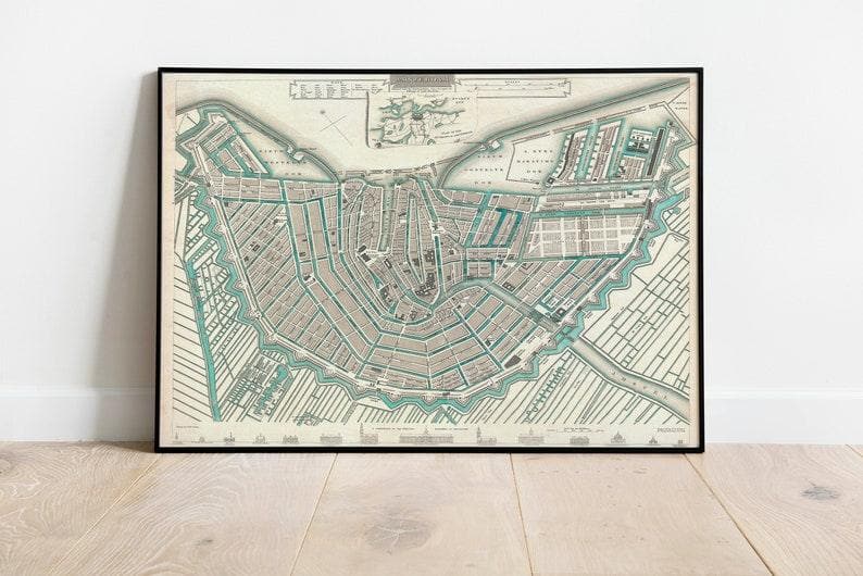 Amsterdam Map Wall Print| 1835 Amsterdam City Map - MAIA HOMES