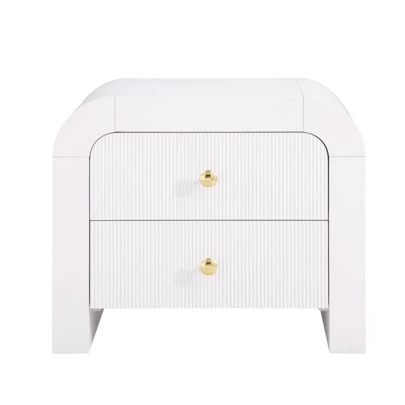Angie Retro 2 Drawer Solid Wood Nightstand - MAIA HOMES