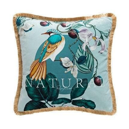 Antique Forest Bird Flora Luxury Velvet Pillow Cover with Tassel - MAIA HOMES