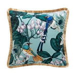 Antique Forest Bird Flora Luxury Velvet Pillow Cover with Tassel Bird Light