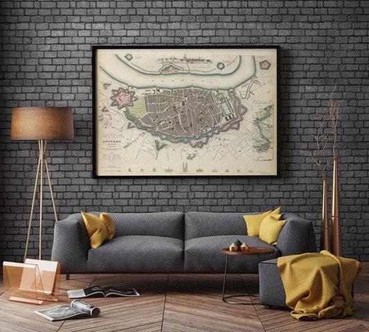 Antwerp City Map Wall Print| Framed Map Wall Decor - MAIA HOMES