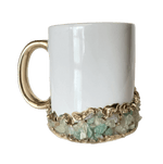 Aqua Agate Accented White Mug with Gold Handle - Set of 2