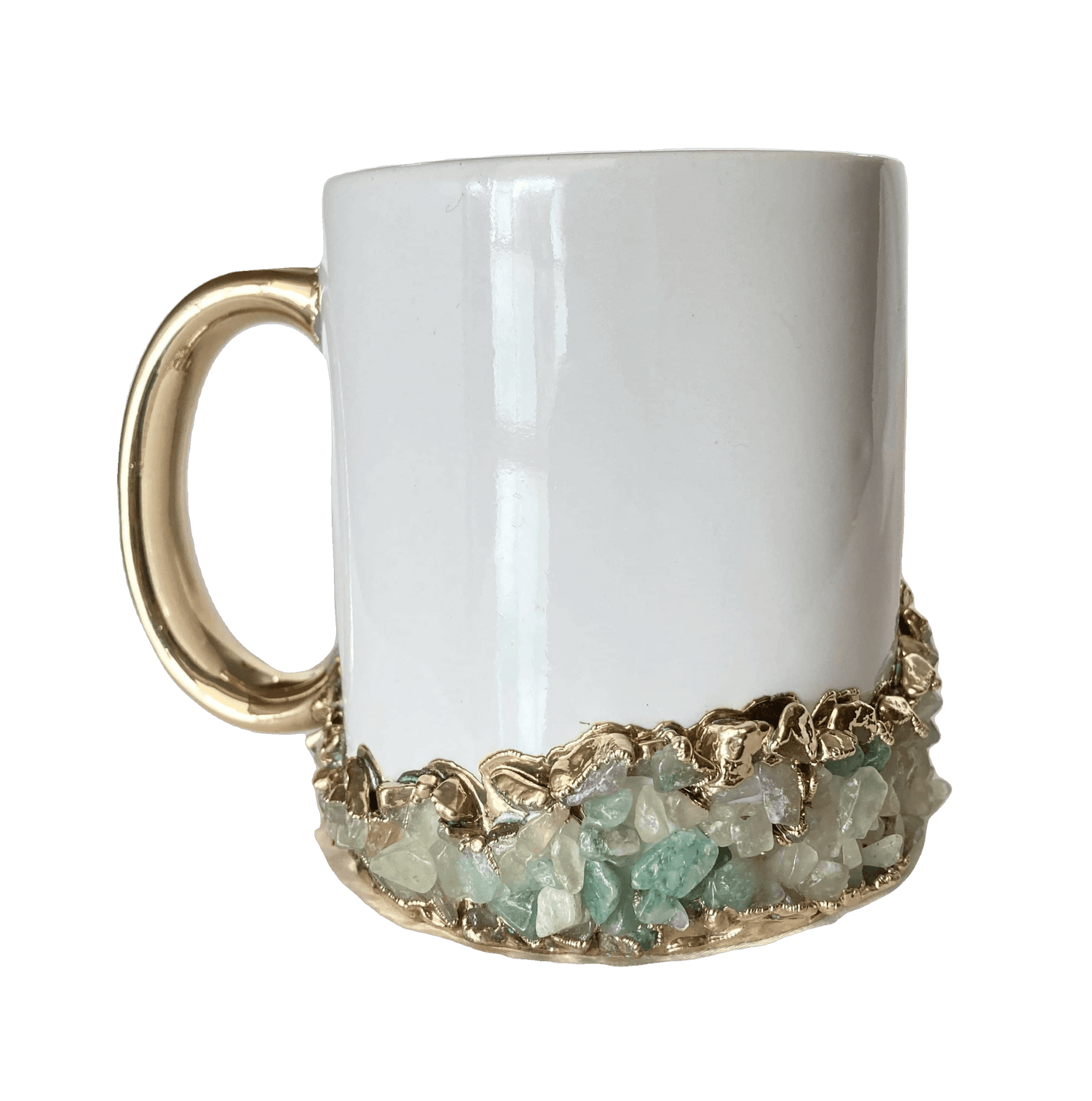 Aqua Agate Accented White Mug with Gold Handle - Set of 2