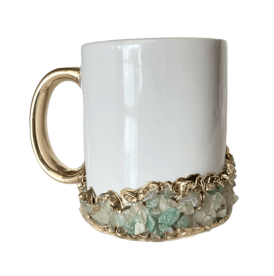 Aqua Agate Accented White Mug with Gold Handle - Set of 2 - MAIA HOMES