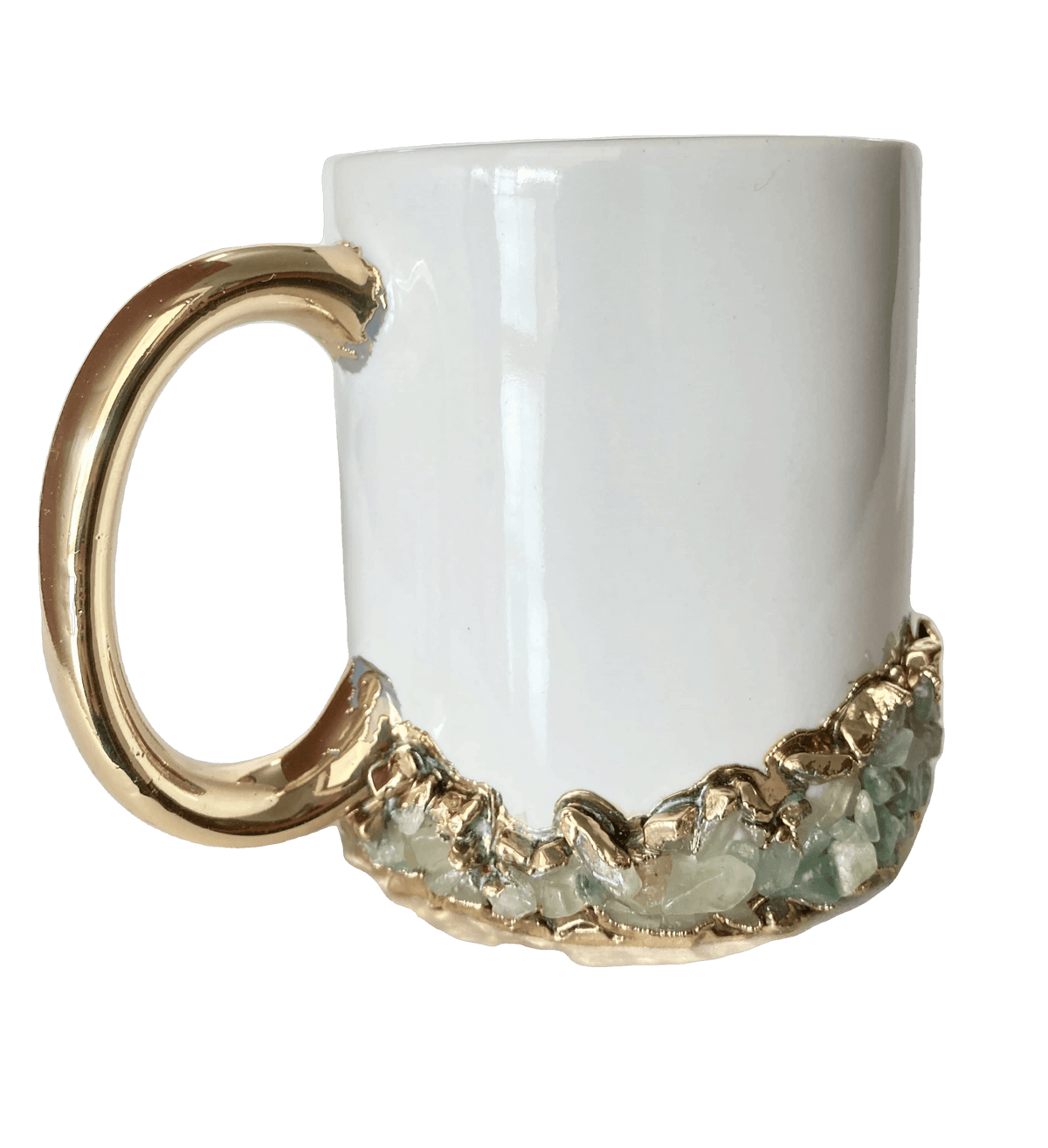 Aqua Agate Accented White Mug with Gold Handle - Set of 2