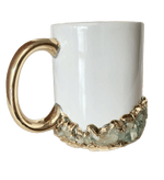 Aqua Agate Accented White Mug with Gold Handle - Set of 2