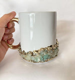 Aqua Agate Accented White Mug with Gold Handle - Set of 2 Rose Gold