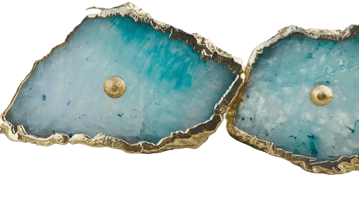 Aqua Agate Cabinet Door Pull Handle - Set of 6