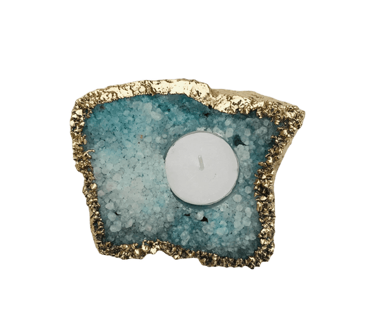 Aqua Agate Gemstone Taper Candle Holder - MAIA HOMES