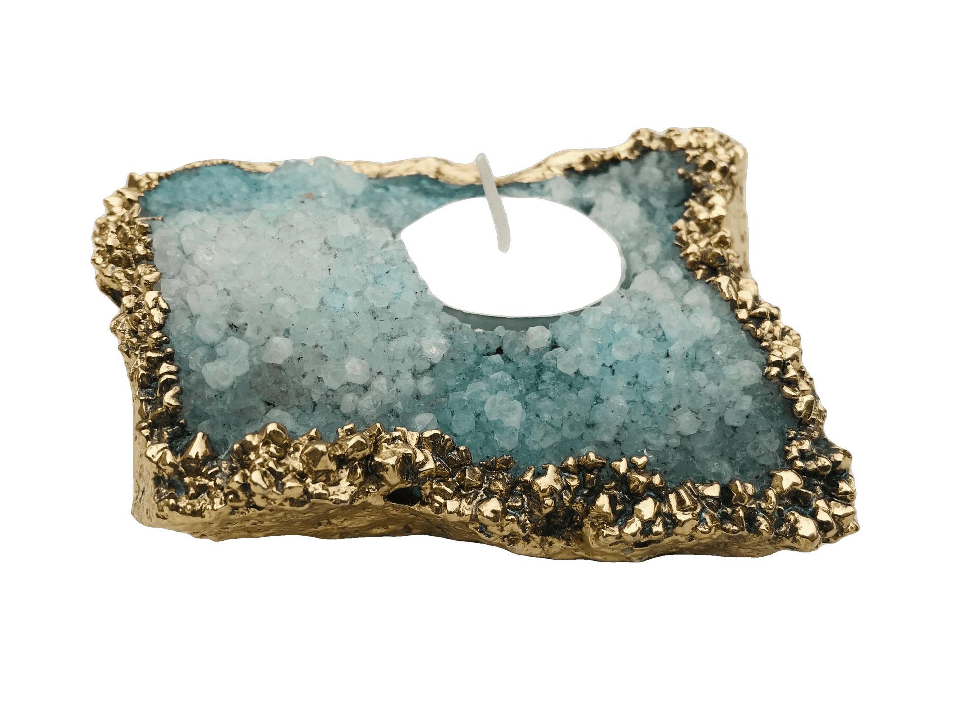 Aqua Agate Gemstone Taper Candle Holder - MAIA HOMES