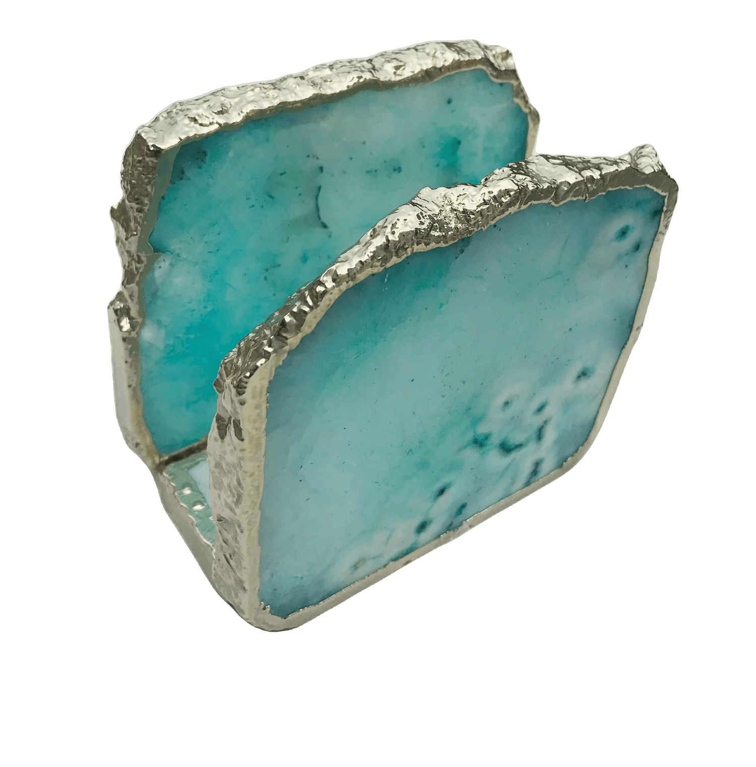 Aqua Agate Stone Napkin Holder Rose Gold