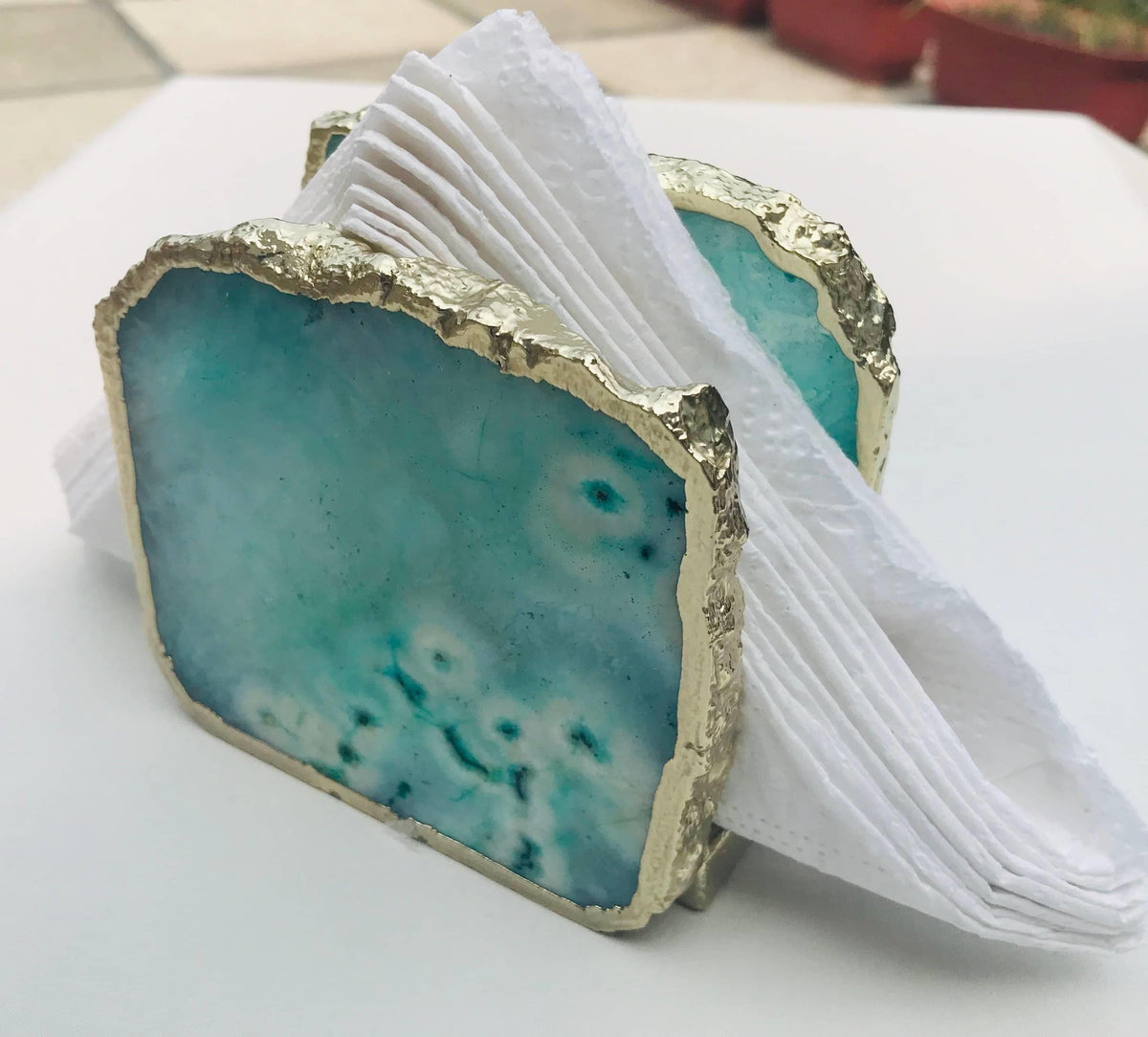 Aqua Agate Stone Napkin Holder