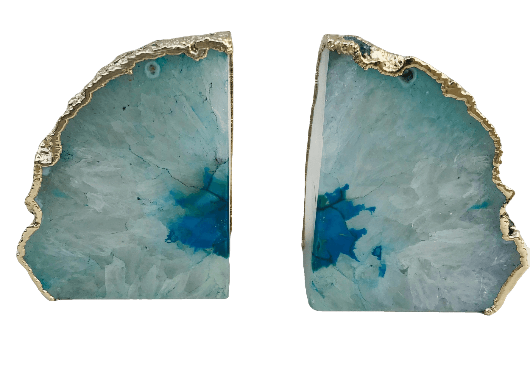 Aqua Plated Agate Bookends Silver