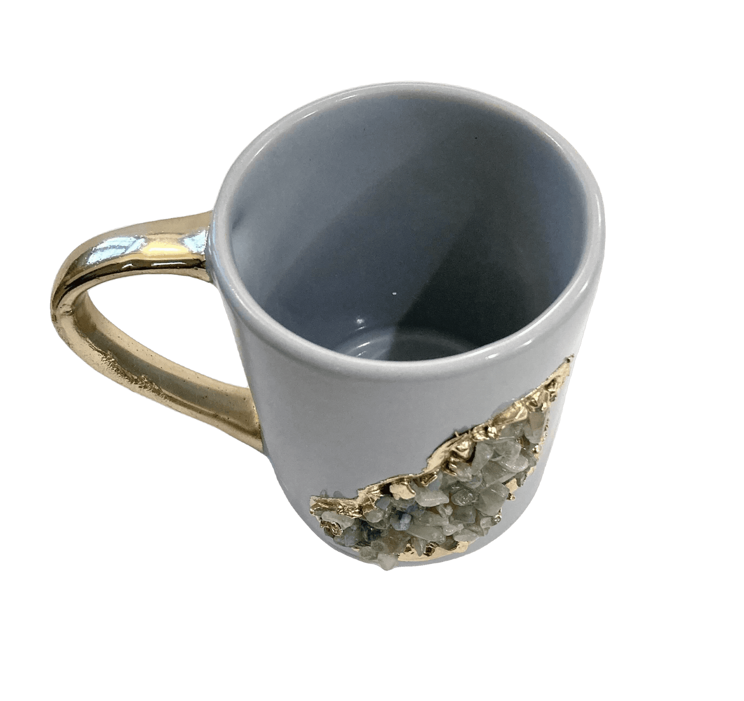 Aqua Quartz Marbled Gray Ceramic Coffee Mug with Gold Handle - Set of 2