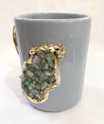 Aqua Quartz Marbled Gray Ceramic Coffee Mug with Gold Handle - Set of 2