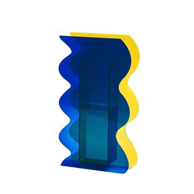 Art Deco Acrylic Vase Blue Yellow Wave