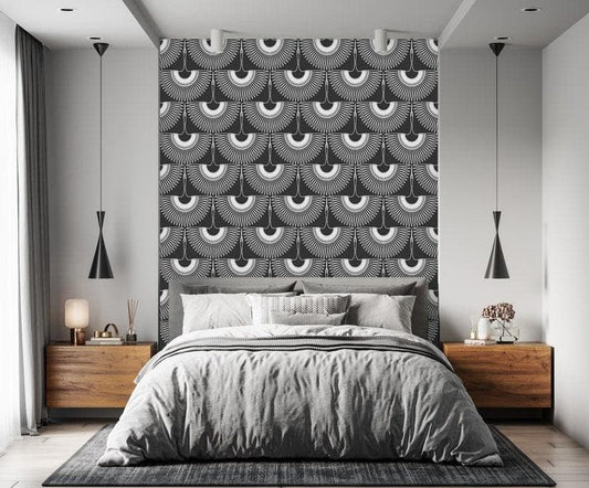 Art Deco Black and White Cranes Wallpaper - MAIA HOMES