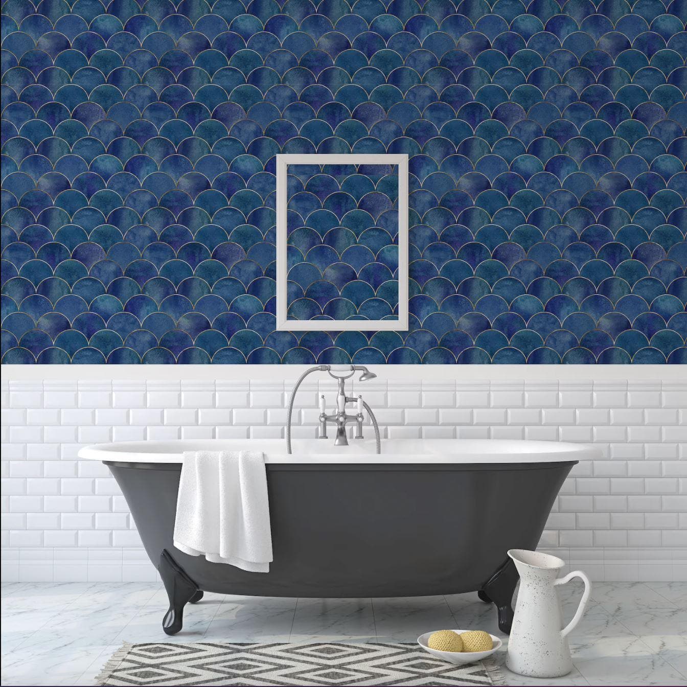 Art Deco Blue Scallops Wallpaper - MAIA HOMES
