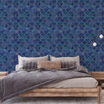 Art Deco Blue Scallops Wallpaper