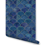 Art Deco Blue Scallops Wallpaper