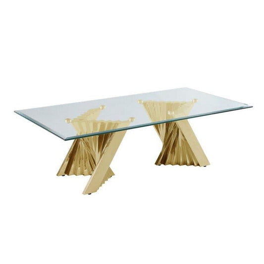 Art Deco Gold and Glass Rectangular Coffee Table - MAIA HOMES