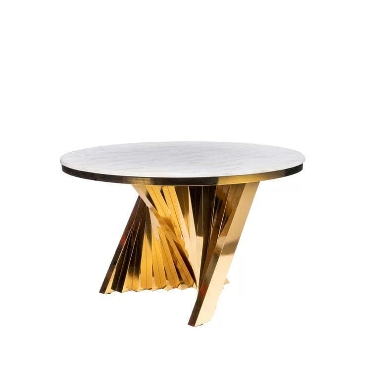 Art Deco Gold Stainless Steel Marble Top Round Dining Table