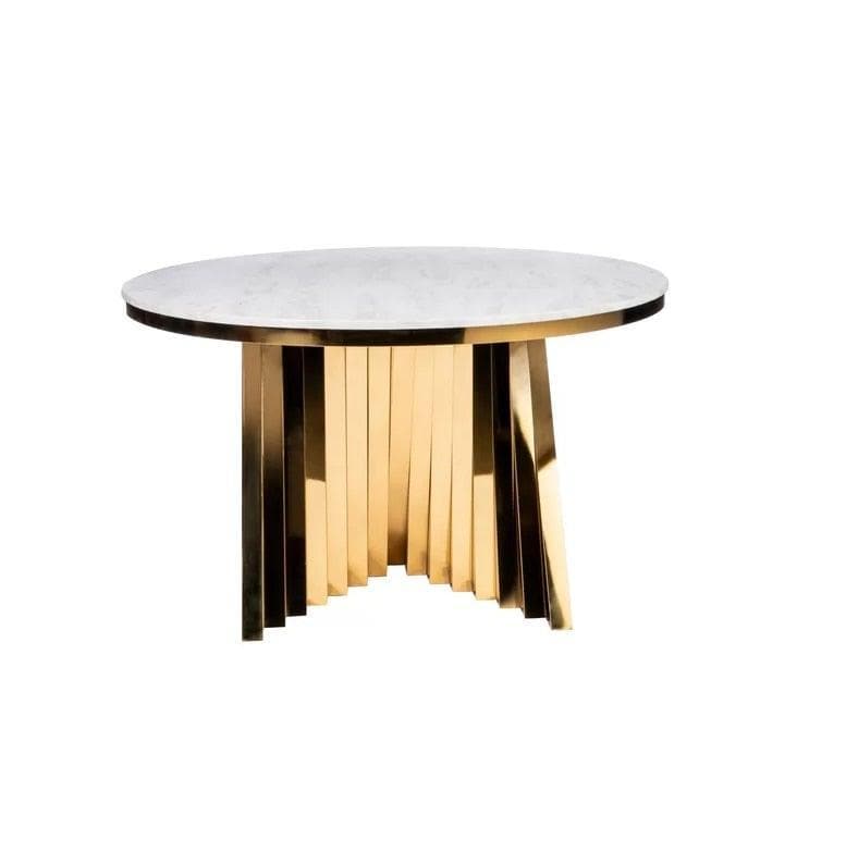 Art Deco Gold Stainless Steel Marble Top Round Dining Table - MAIA HOMES