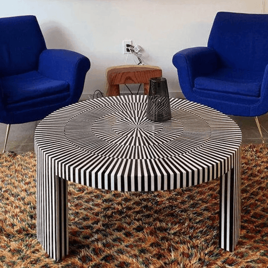 Art Deco Inspired Bone Inlay Round Coffee Table - MAIA HOMES