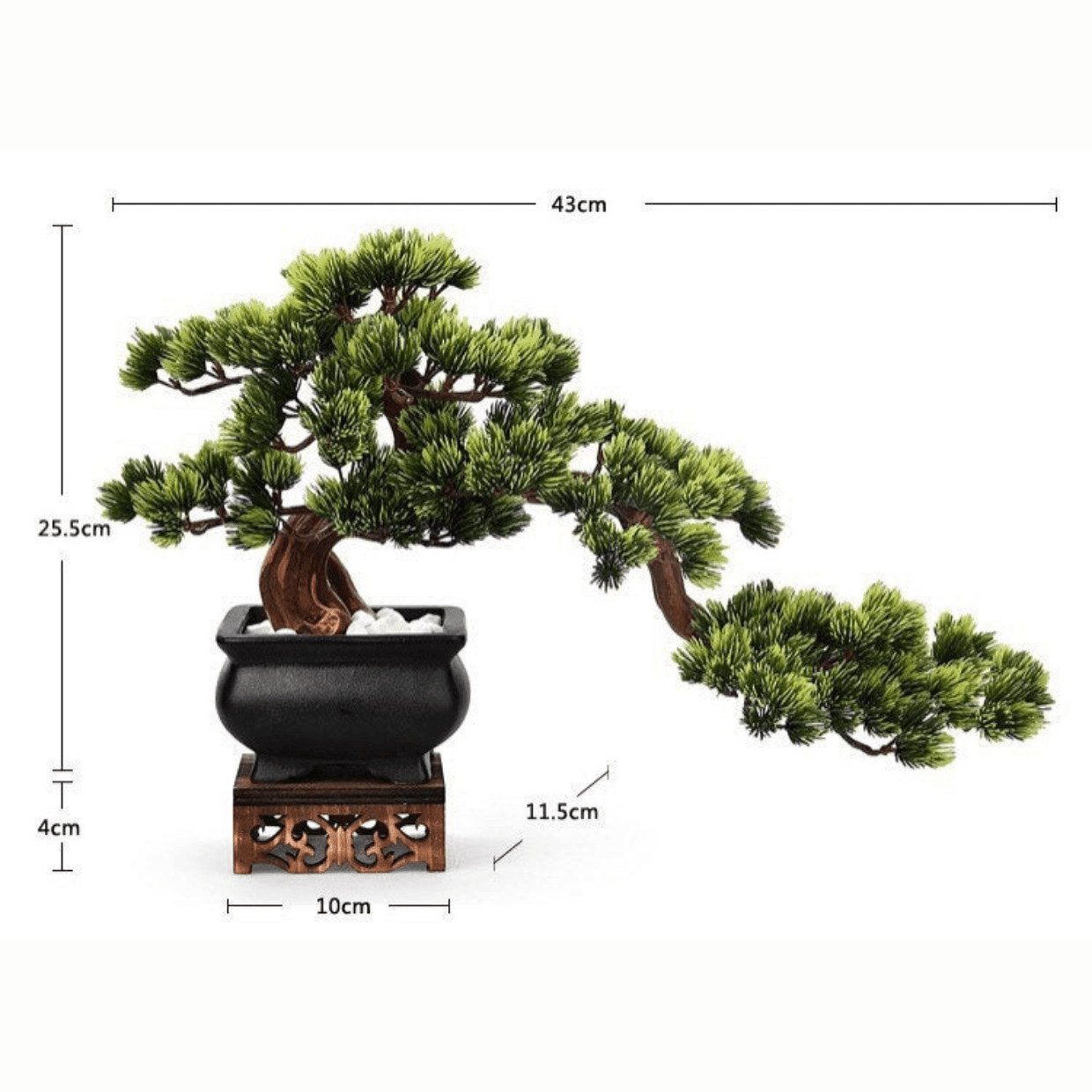 Artificial Bonsai arrangement with Real Tree Trunk in Black Pot