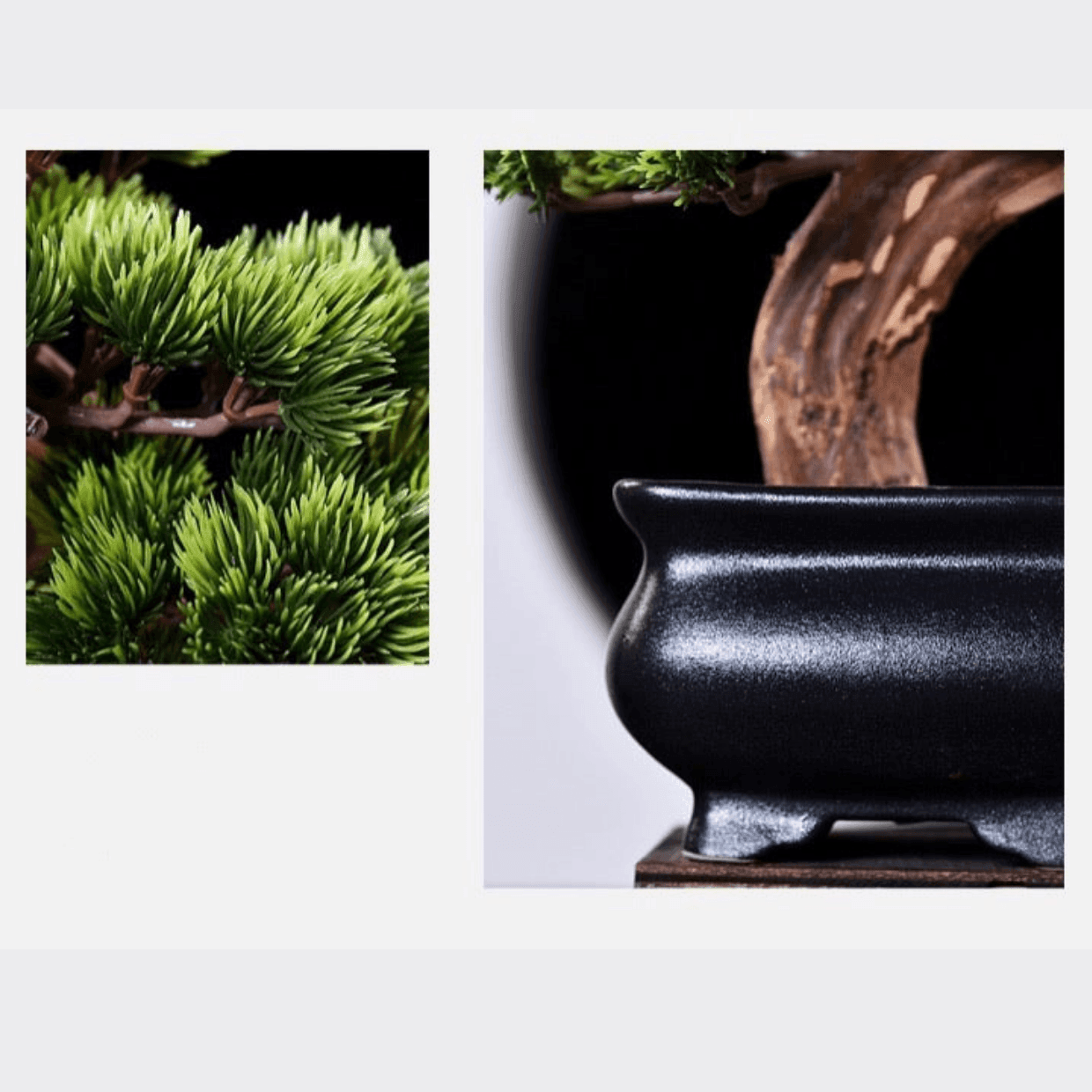 Artificial Bonsai arrangement with Real Tree Trunk in Black Pot