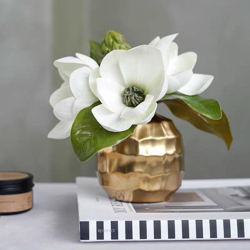 Artificial Magnolia Arrangement in a Gold Pot