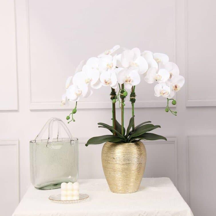 Artificial Orchid Plant in Gold Pot Default Title