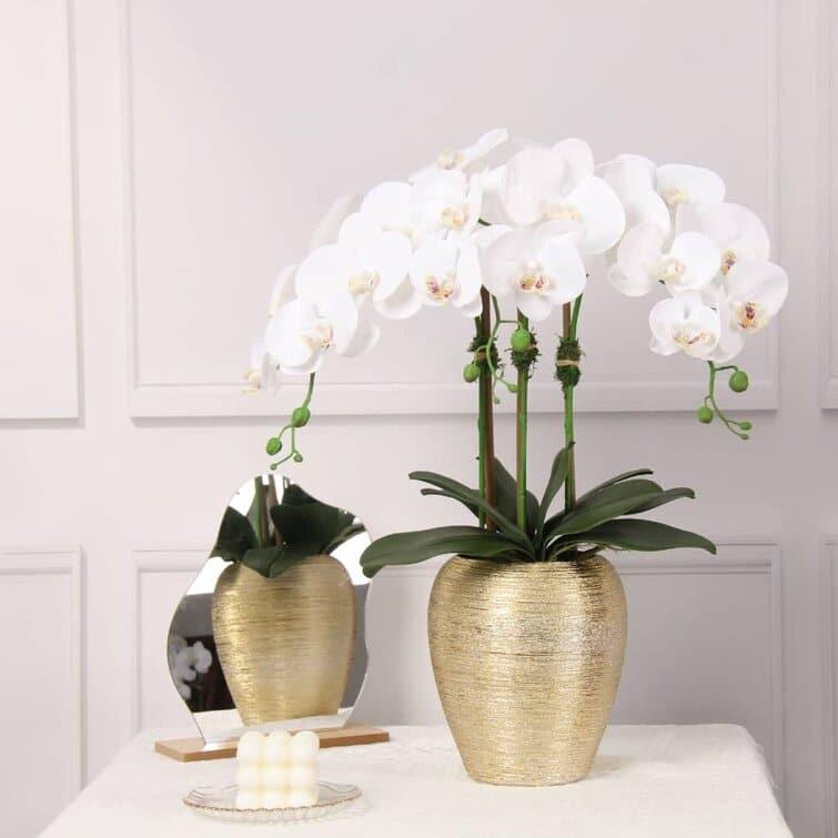 Artificial Orchid Plant in Gold Pot | MAIA HOMES
