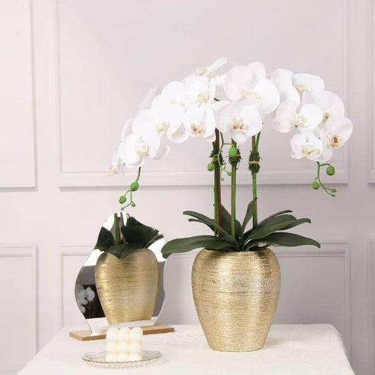 Artificial Orchid Plant in Gold Pot - MAIA HOMES