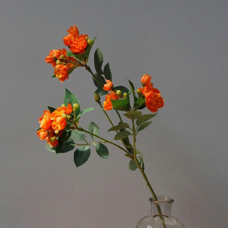 Artificial Peony Flowers and Leaves Stems - 2 pcs Orange