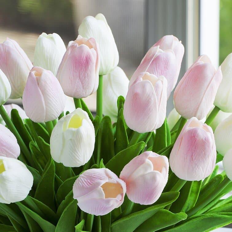 Artificial Tulip Floral Arrangement in Glass Vase