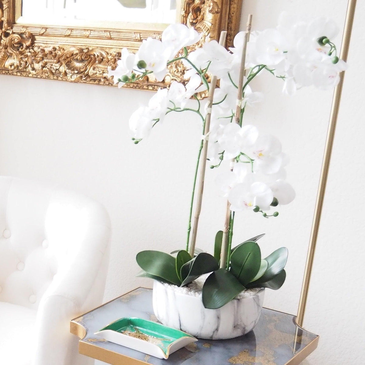 Artificial White Orchid Pot