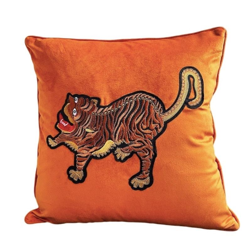 Asian Tiger Orange Velvet Throw Pillow Cover - MAIA HOMES
