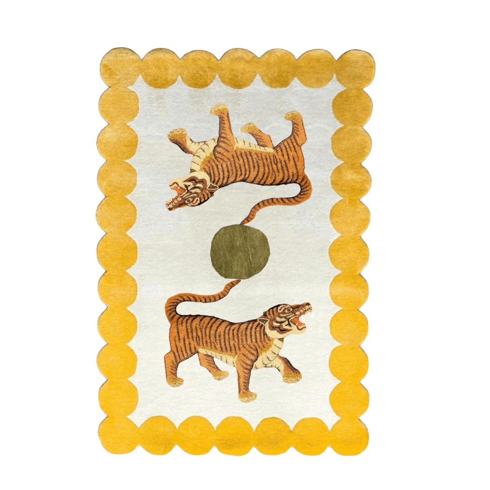 Asian Tigers and the Sun Hand Tufted Wool Rug