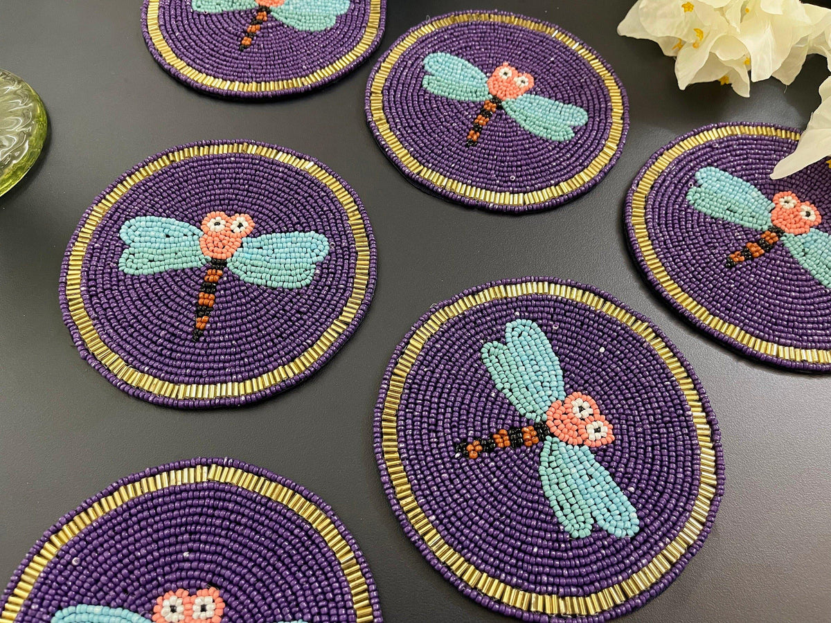 Baby Dragonfly Beaded Drink Coaster set of 6