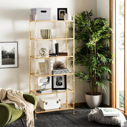 Bamboo Shaped Gold Etagere Bookcase - MAIA HOMES