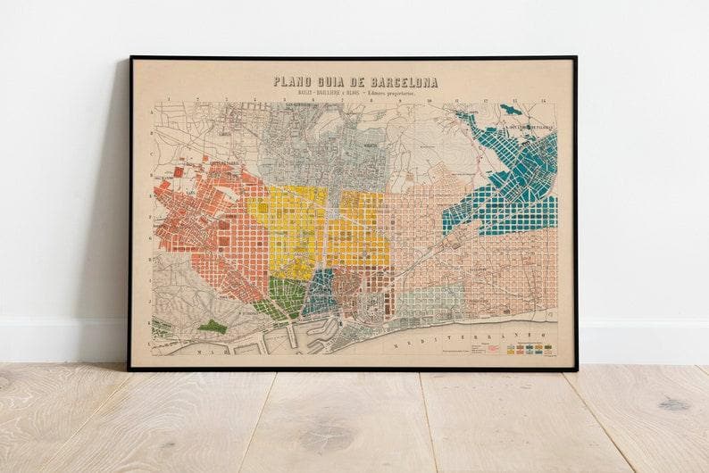 Barcelona City Map Wall Print| Framed Map Wall Decor - MAIA HOMES