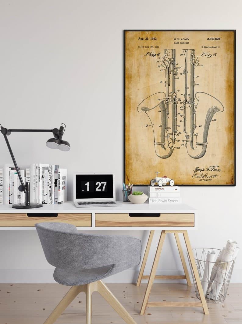 Bass Clarinet Patent Print| Framed Art Print