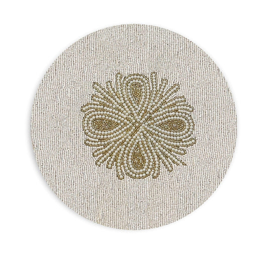 Beatrice Pattern Beaded Table Runner - Light/Gold - MAIA HOMES