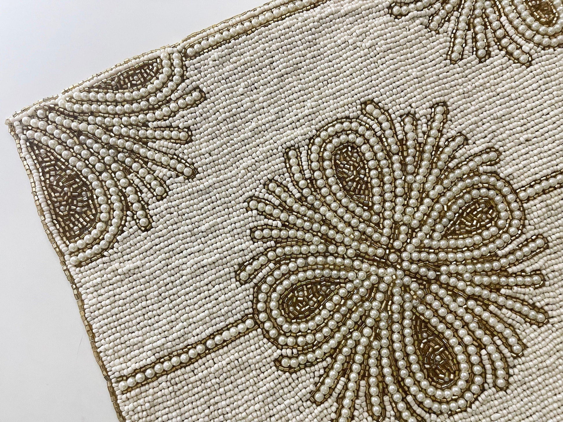 Beatrice Pattern Beaded Table Runner - Light/Gold