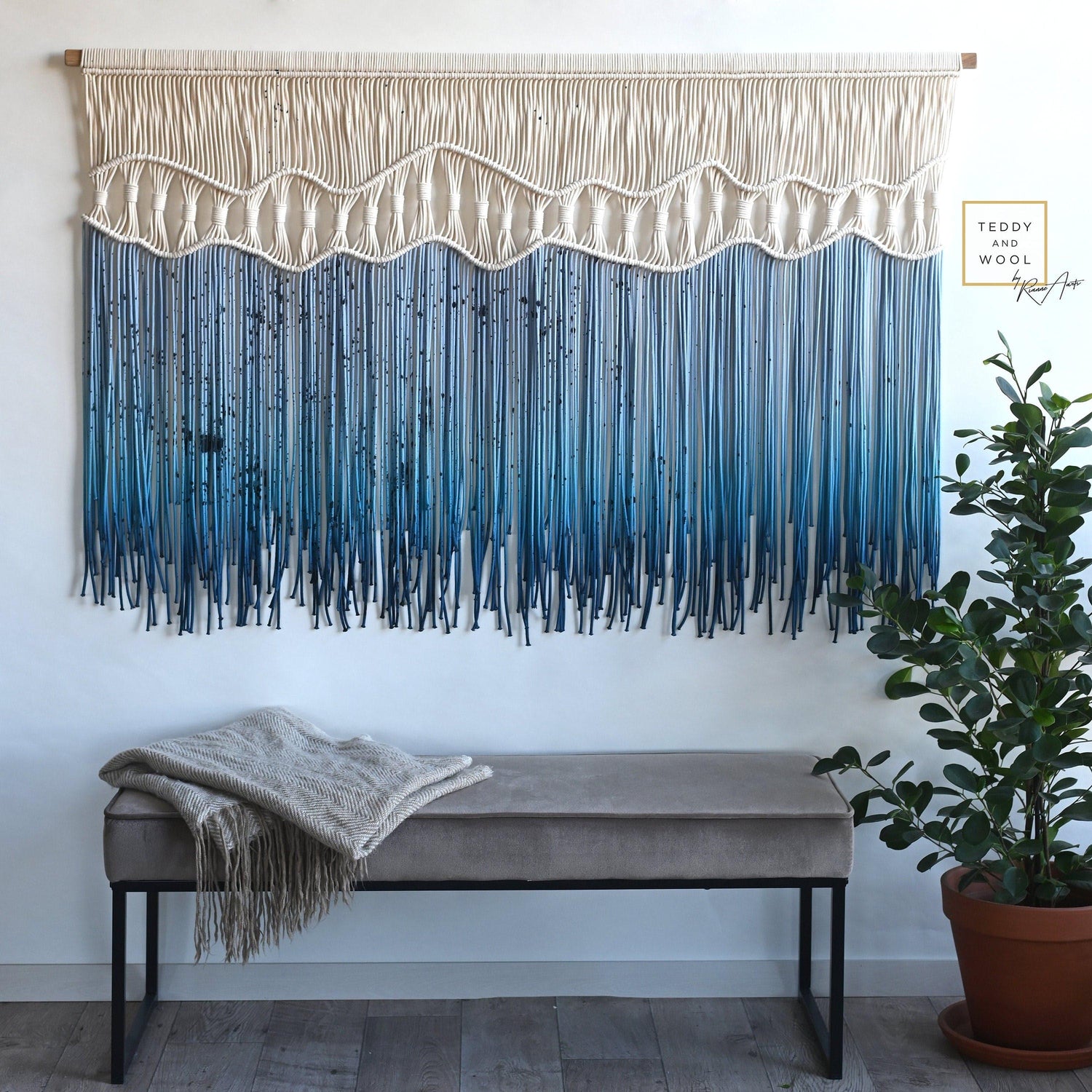 Beauty in the water Extra Large Dyed Fiber Wall Hanging Macrame